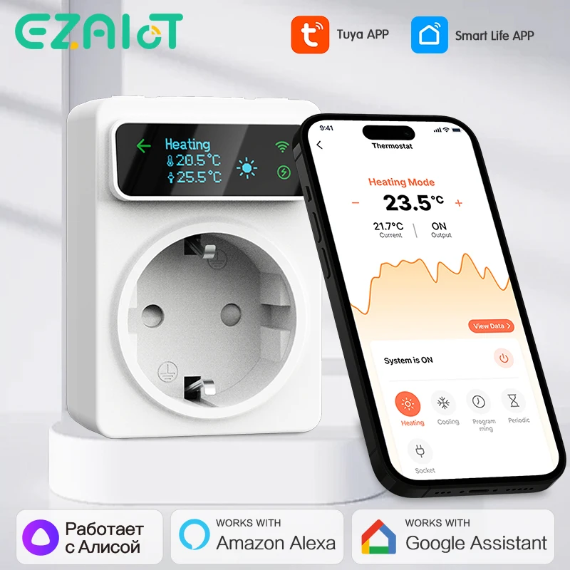 Tuya Smart Home WiFi Digital Thermostat Heating Cooling Thermostat Remote Control Socket Temperature 16A Plug Alexa Google Home smart thermostat smart thermostat socket