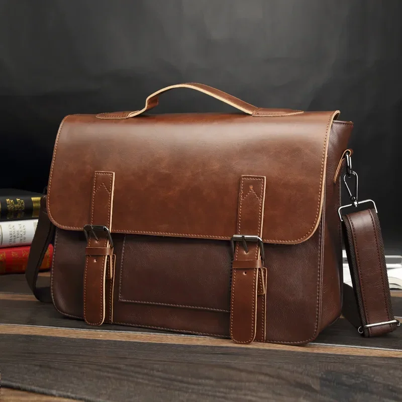 

Сумка-портфель из искусственной кожи для мужчин, роскошные модные сумочки через плечо для ноутбука в стиле ретро