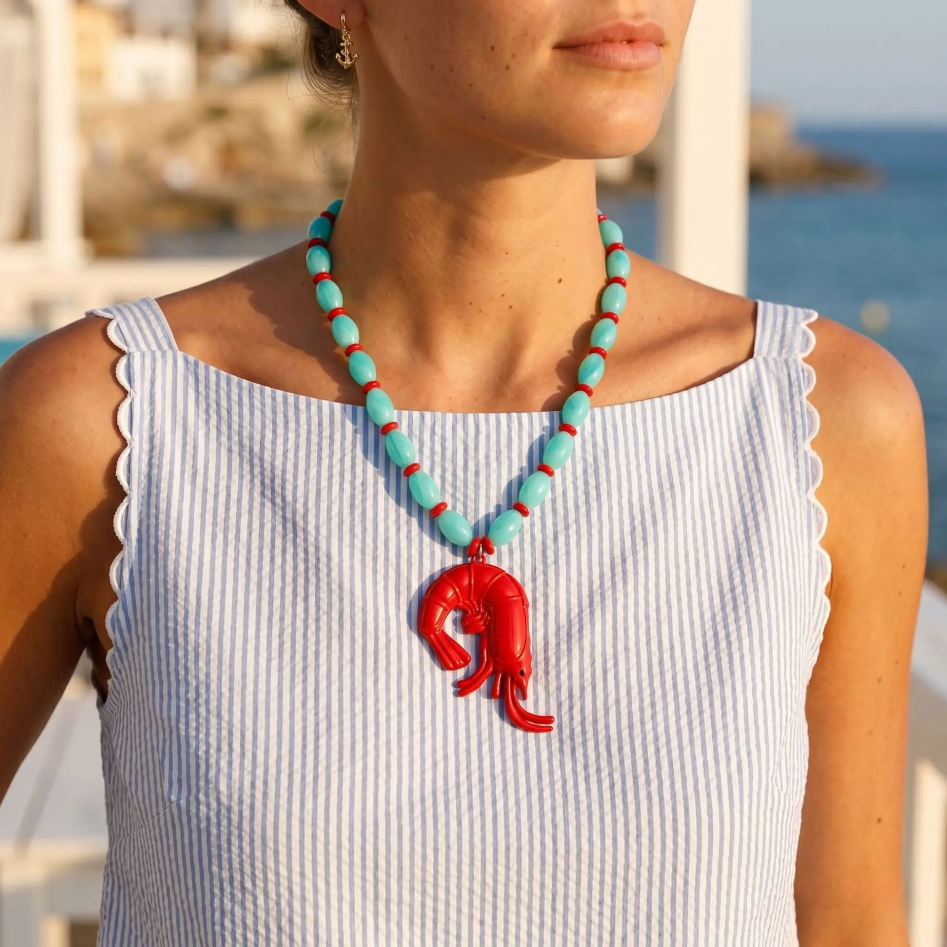 2026 Persönlichkeitsdesign Harz-Perlenketten mit Hummer-Anhänger Halskette für Damen Sommer Strand Party Schmuck Halsaccessoires