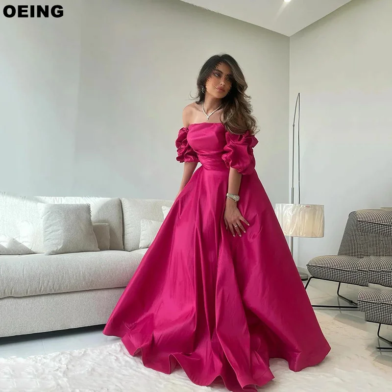

OEING Fuchsia A-Line Prom Dress Vintage Boat Neck Draped Floor Length Evening Dresses Formal Occasion Gowns Vestidos De Novia