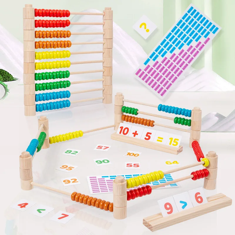 Wooden Abacus for Kids math toys teaching aids toys Math 10-Row Counting Toys With Counting Sticks Number Alphabet Card Multicolor Beads Learning Toys