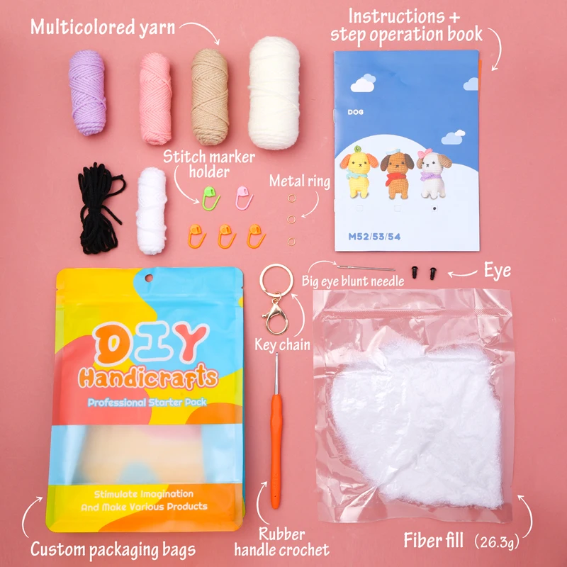 3 Color Dog Crochet Kit for Beginners Knitting Kit with Step-by-Step Instructions Video Crochet Yarn Accessories knitting needles crochet kit crochet hooks knitting supplies crochet needles knitting material knitting craft supplies