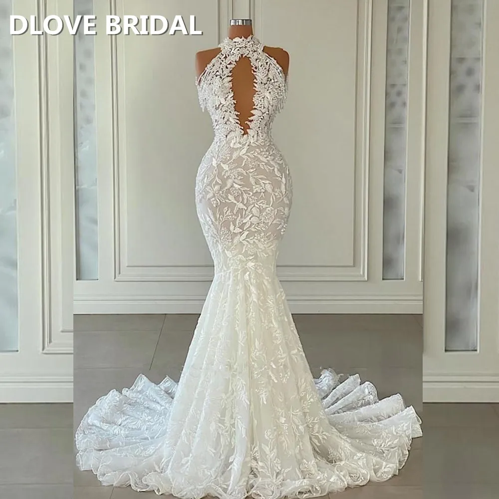 

Sexy High Neck Keyhole Wedding Dress Mermaid Lace Vestido de Noiva Bridal Gowns Factory Custom Made Dresses