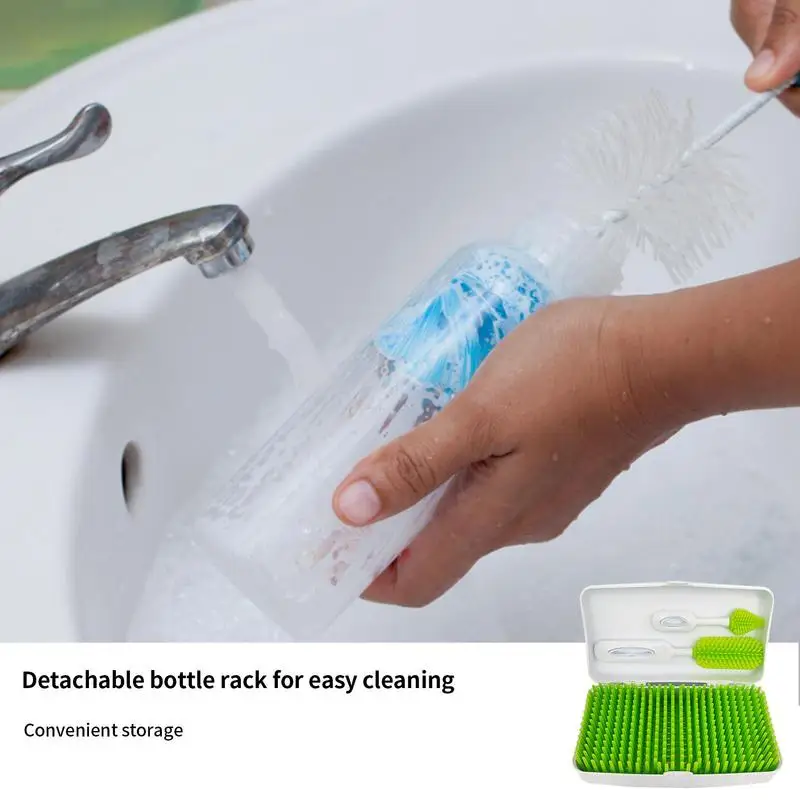 Baby Bottle Dryer Rack Silicone Safe Baby Bottle Organizer Detachable Space Saving Dryer With Storage Box For Breastfeeding
