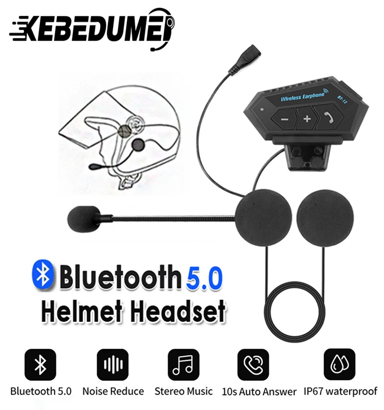 

Motorcycle Helmet Headset Bluetooth V5.0 Handsfree Earphone Stereo Headphone Wireless Music Player for Motobike Riding