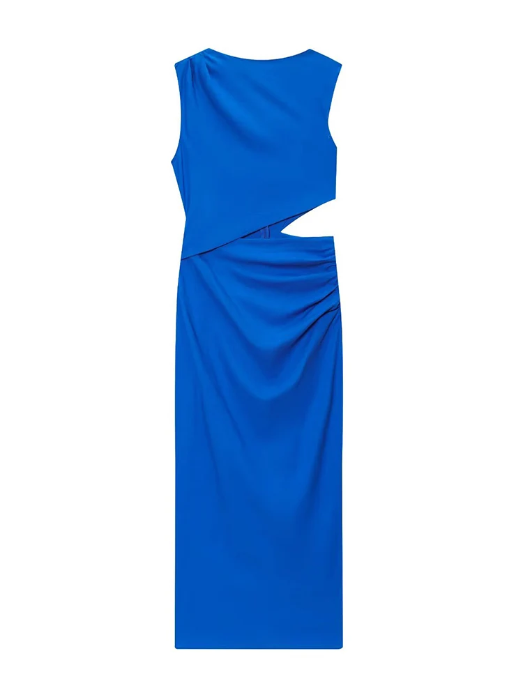 TFMLN New Female Midi Dress Tight Sleeveless Round Collar Bodycon Chic Hollow Out Design Dresses Casual Beach Streetwear Summer