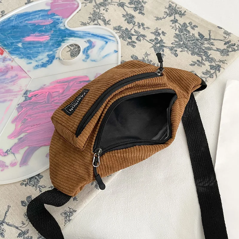Waist Bag Crossbody Bag Chest Bag Corduroy Women's Small Canvas Shoulder Fanny Pack Fashion Phone Female