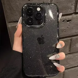 Luxury Glitter Soft Silicone Phone Case - Transparent Cover - iPhone 15 (Clear Black)