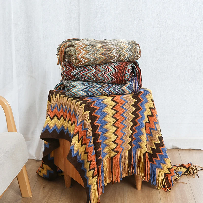 Boho Throw Blanket - Lightweight Knit with Tassels, Bohemian Woven Sofa Blanket, Soft Bed Plaid Decorative Blanket - Image 2
