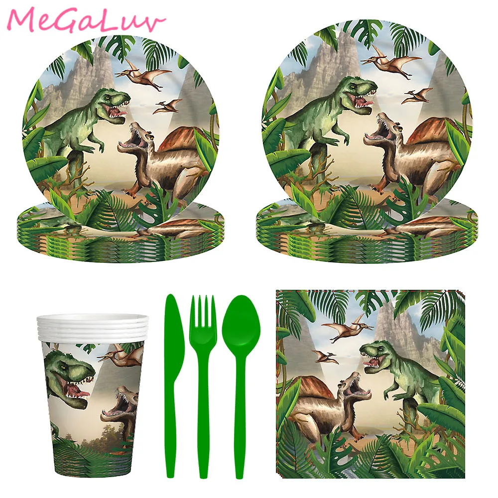 

Dinosaur Theme Disposable Tableware Jungle Safari Dinosaur Napkins Plates Cups Jurassic World Roar Boy Birthday Party Decoration