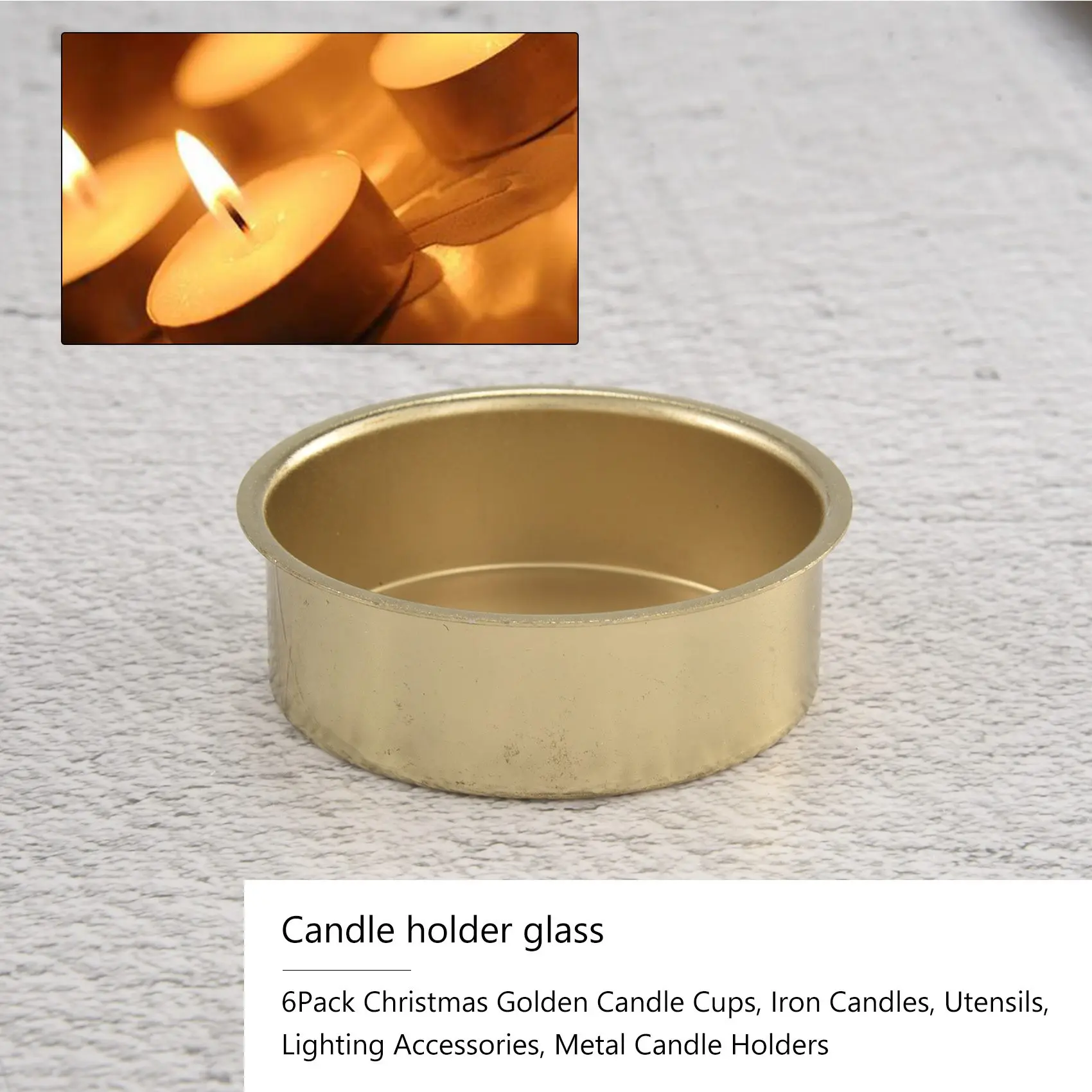 6Pack Christmas Golden Candle Cups, Iron Candles, Utensils, Lighting Accessories, Metal Candle