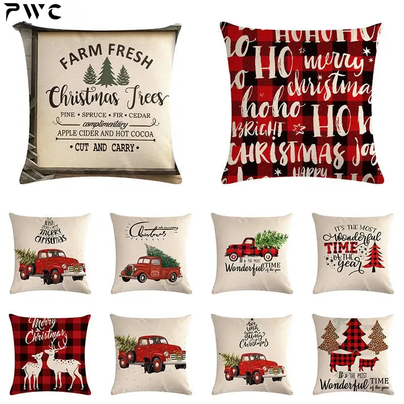 Christmas Car Pillow Cases Cotton Linen Sofa Printed Cushion Cover Home Decorative Pillow Cover Home Decorative Pillow Case
