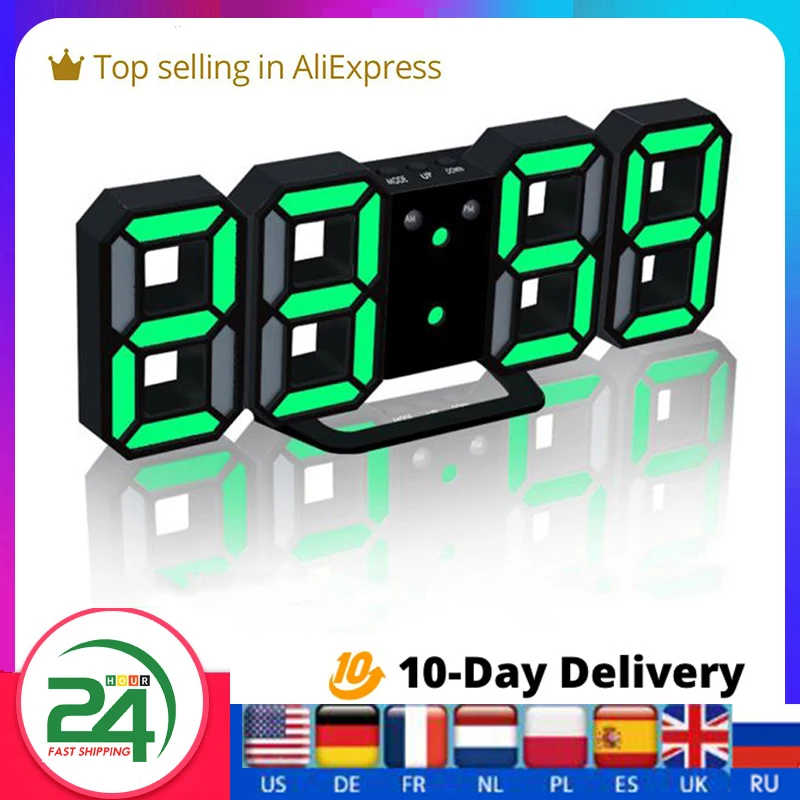 Digital clock 3d Led Digital Alarm Clocks Wall Clock Hanging Watch Usb Wake Up Table Clock Calendar Thermometer Digital Watch For Home Office