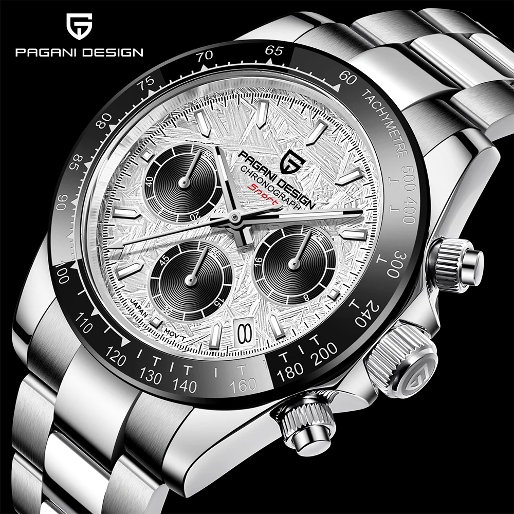 PAGANI DESIGN  New PD-1644 Meteorite Dial Fashion Men Quartz Wristwatches 100M Sapphire Glass Chronograph relogio masculino
