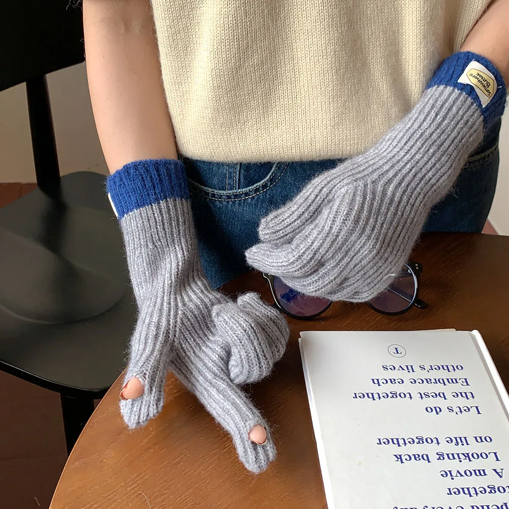 Gentle Female Elastic Full Fingers Gloves long Rabbit Wool Gloves Women Winter Mittens Solid Color Mittens Thicken Warm Gloves
