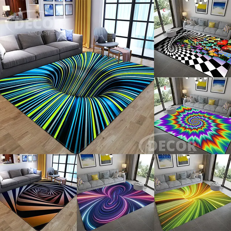 

3D Vortex Illusion Felt Carpet Entrance Door Floor Mat Trap Abstract Geometric Optical Doormat Non-slip Living Room Decor Rug