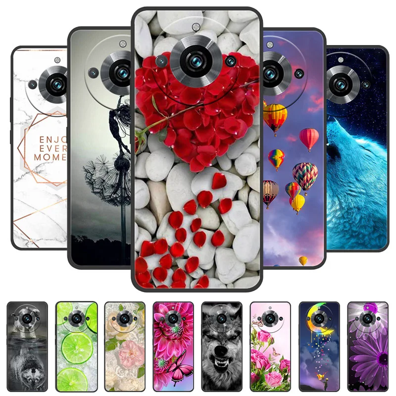 Black Silicone Bumper Case with Wolf and Lion Design - Soft TPU Covers