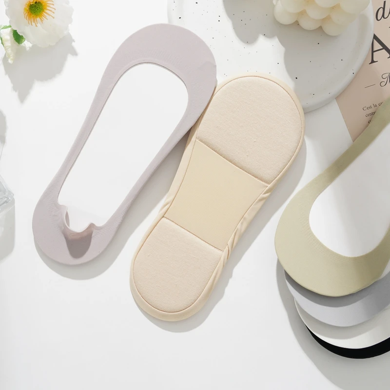 3 Pairs/Lot Women's Ice Silk Thickened Sponge Bottom Boat Socks Shockproof Non-slip Silicone Comfortable Invisible Casual Socks