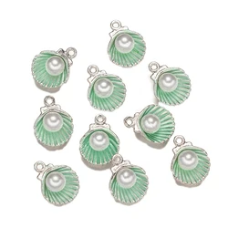 Set of 10 Seashell and Starfish Charms for DIY Jewelry Crafting and Accessory Making (Green)