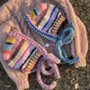 New Color Striped Ear Protector Balaclava Hat Winter Hand Crocheted Contrast Color Neck Tie Pullover Bean Cap for Women's 4