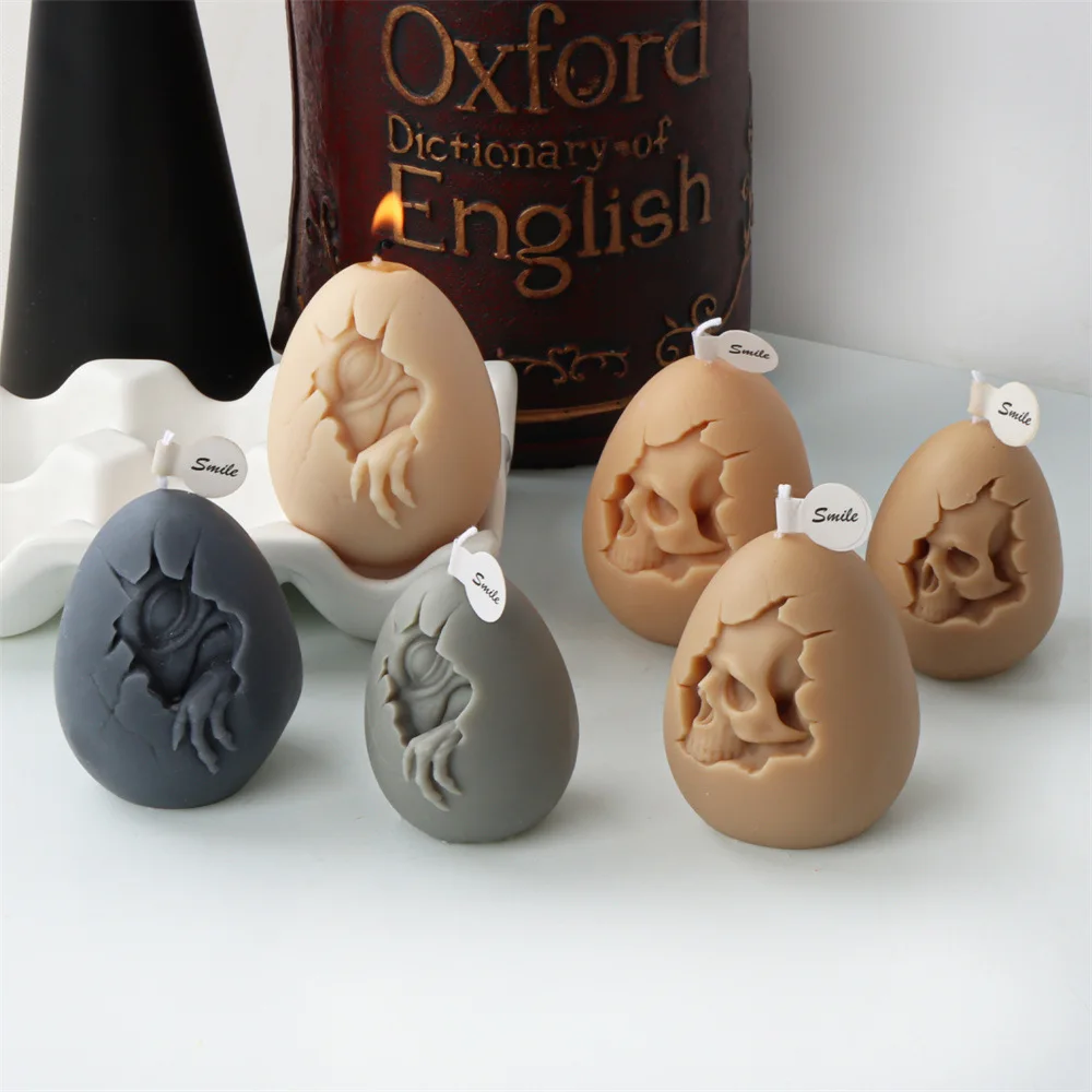 Mirose Silicone Pasqua Mostro Guscio Rotto Uovo Candela Stampo Testa Di Teschio Coperto Uovo Di Pasqua Aromaterapia Decorazione In Gesso