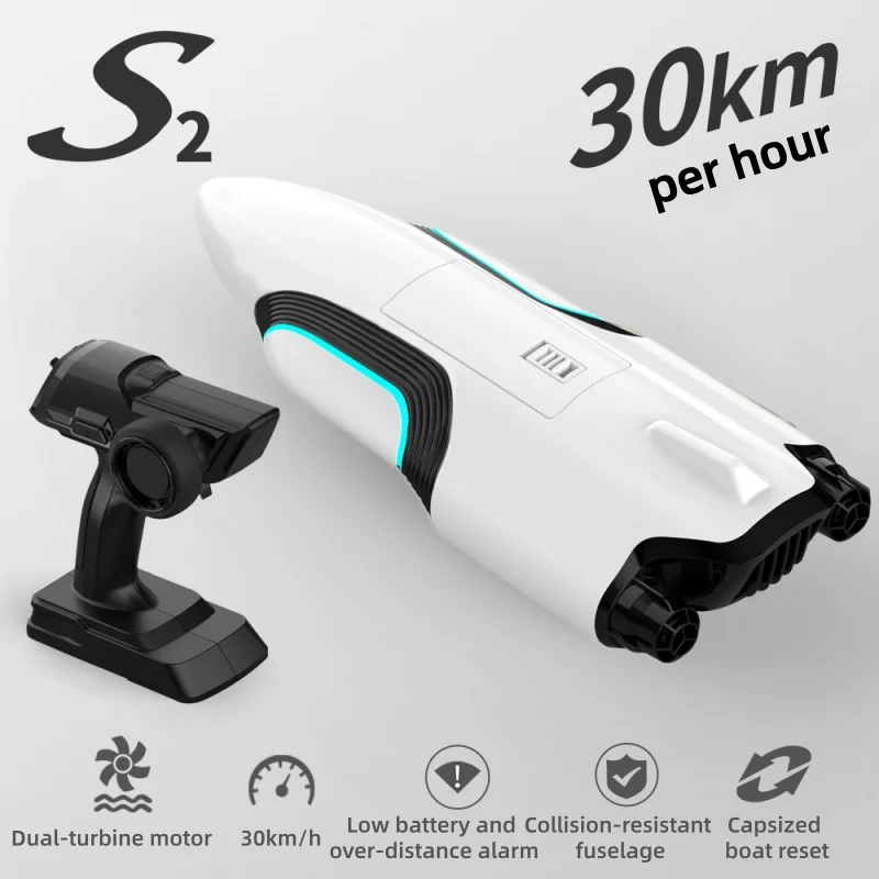 S2 보트 전동 30KM/H 원격 조종 트윈 터보젯 스피드 보트 전복 복구 기능 수상 장난감 경쟁용 보트 2.4G 고속 보트