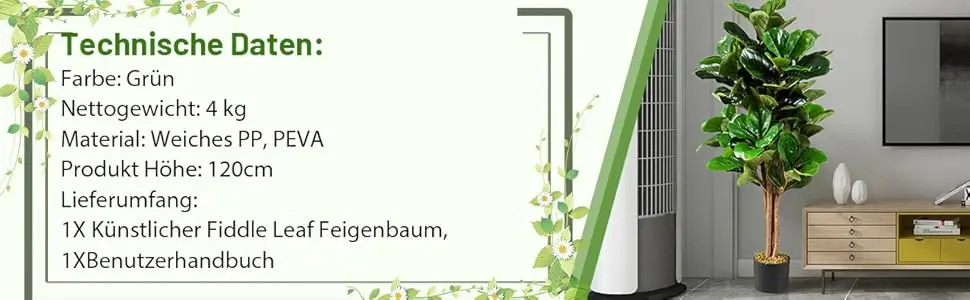 120 cm Artificial Fig Tree Art plant Decoration with flower pot Art Tree Decoration plant Room plant for Home and office Green
