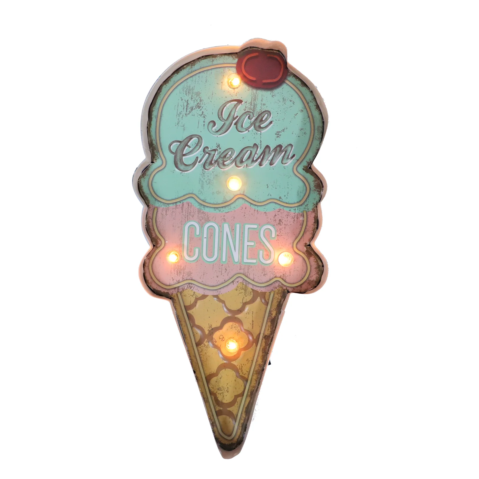

Ice Cream LED Light Vintage Wall Hanging Decorations Coffee Shop Adornment Iron