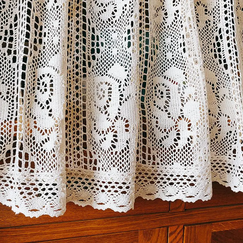 American Country Crochet Hollow Short Curtains for Roman Window Kitchen Manual Rose Lace Half Curtains Valance #A036 3
