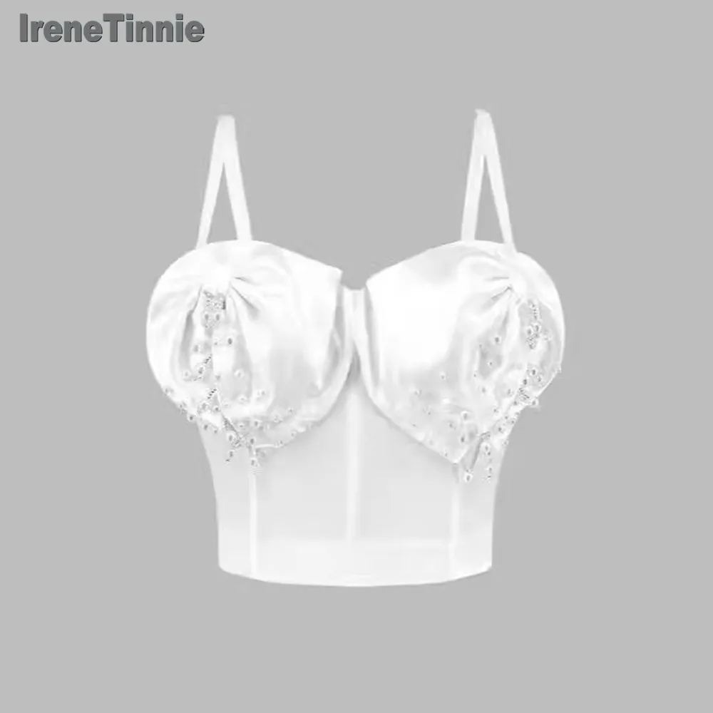 

Новинка, роскошный бюстгальтер IRENE TINNIE Y2K с белыми бусинами, Бюстье с эффектом пуш-ап, женский топ для ночного клуба, короткий топ, укороченный топ