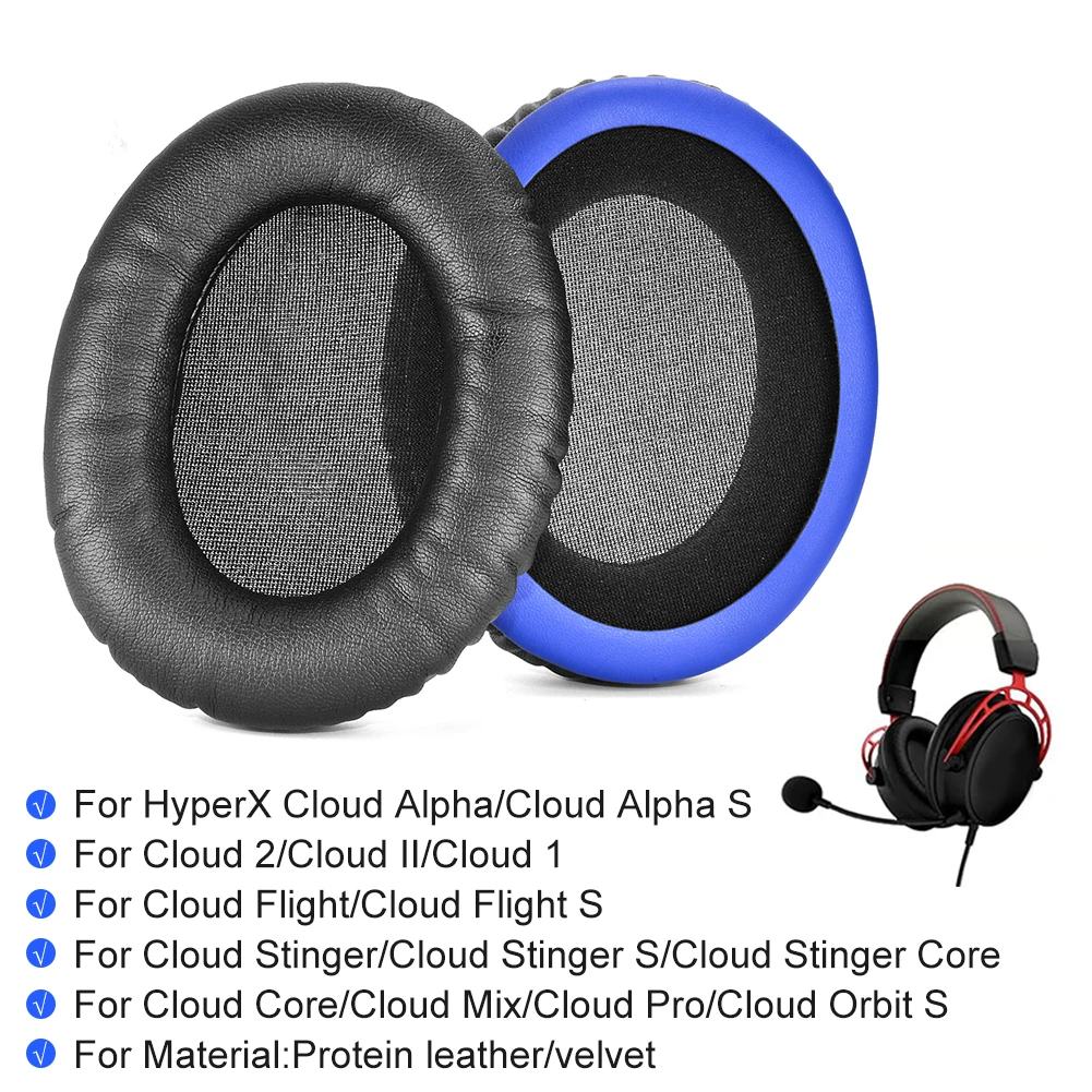 Ear Cups Parts Memory Foam Headphones Ear Pads Protein Leather Headset Ear Cushion for Kingston Hyperx Cloud 2 Stinger Core