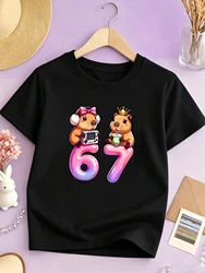 Kids' Capybara Cartoon Print Cotton T - Shirt - Short Sleeve Summer Casual Tee - 100 (5045)