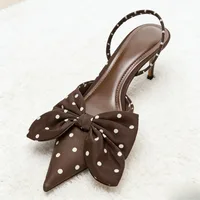 Brown Polka Dot Butterfly Knot Decoration Brand Pumps Women Elegant Pointed Toe Thin Heel Designer Shoes Sexy Party Dress Shoes - Image 3