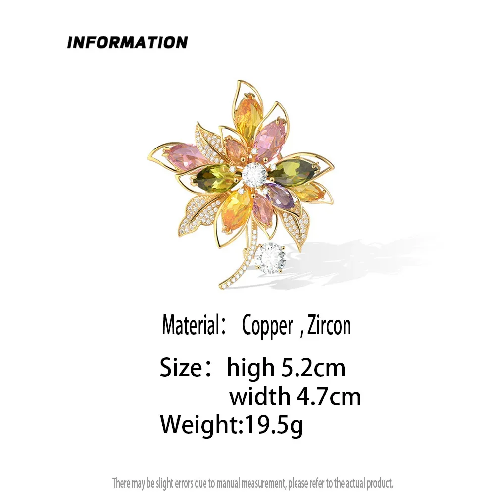 Crystal Flower Brooch Pins for Women Girls Colorful Flower Brooches Plant Elegant Badge Jewelry Fashion Wedding Party Gifts