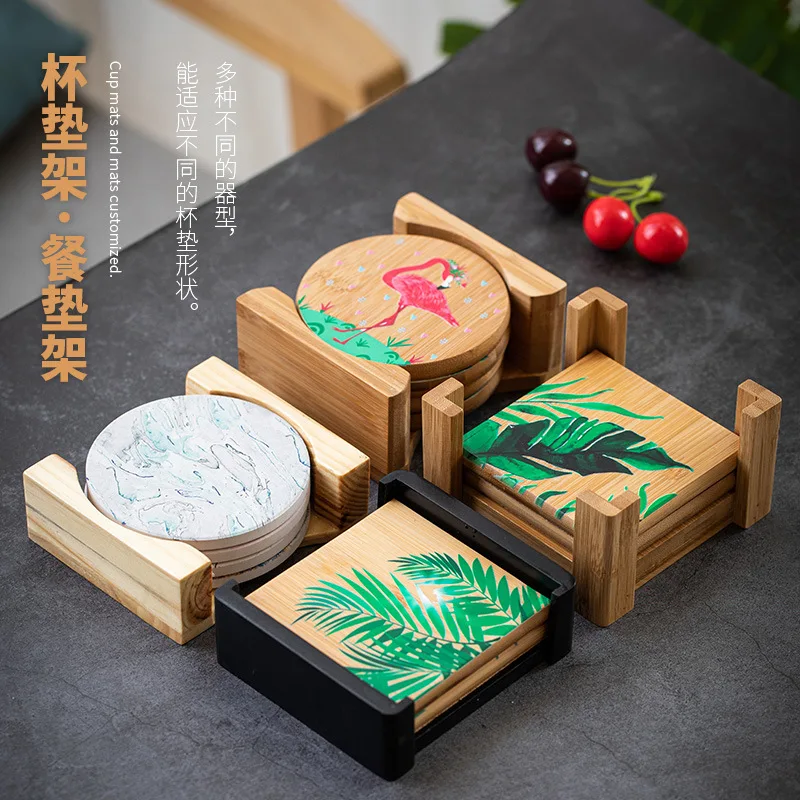 Customizable Bamboo Coaster Set, Square