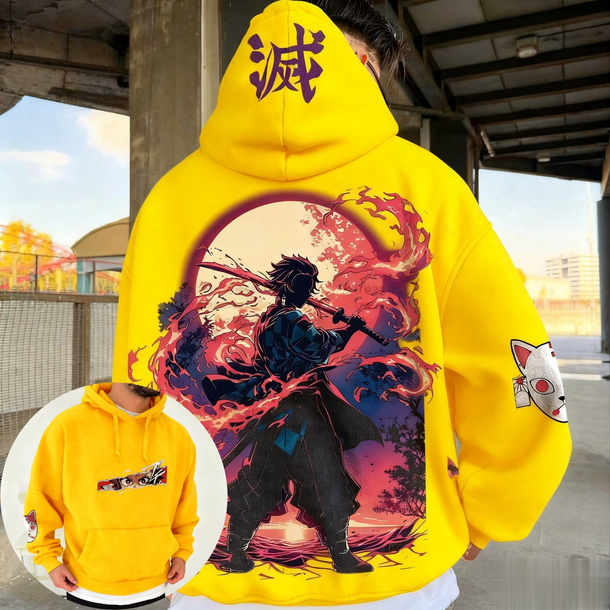 Satdflie Demon Slayer Y2K Sweatshirt met capuchon en ritssluiting, uniseks, lange mouwen, cosplay, streetwear, oversized, Kleur/9, S Satdflie Demon Slayer Y2K Sweatshirt met capuchon en ritssluiting, uniseks, lange mouwen, cosplay, streetwear, oversized, Kleur/9, S