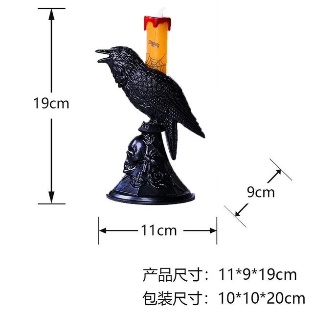 New Black Crow Statue Glowing Candlestick LED Candles Lights Halloween Home Decorations Table Lamp Scary Ornaments Home Supplies 5