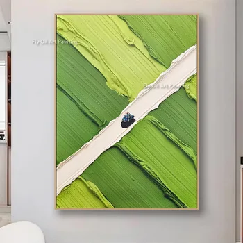 Nuovo Dipinto a Olio su Tela Fatto a Mano, Scenografia Campagna Verde e Bianca, Arte Astratta con Persone che Surfano, Decorazione Murale