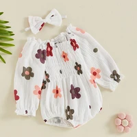 Citgeett-Ensemble à manches longues pour bébés filles, imprimé floral, costume de batterie à volants, nœud, bande de sauna, vêtements d'automne 4