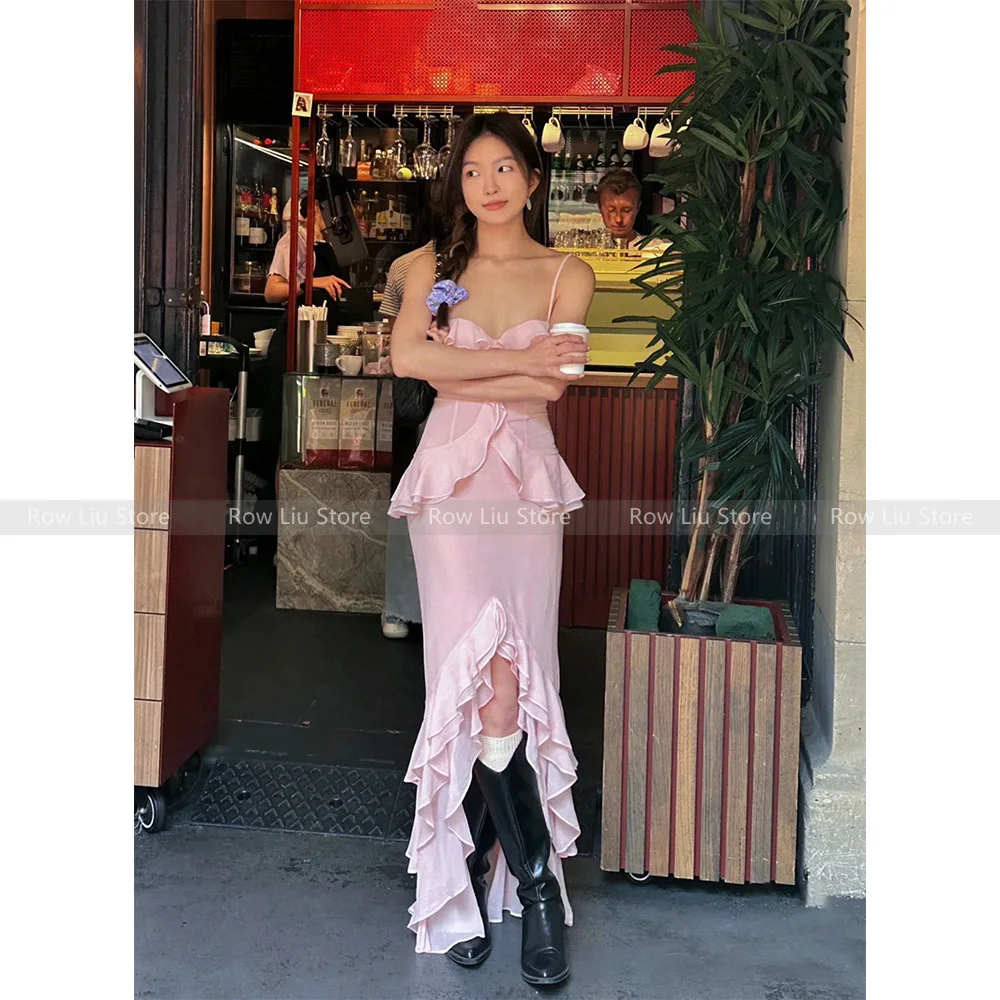 

High Quality! Niche vibe party dress skirt irregular ruffle seaside beach halter dresses