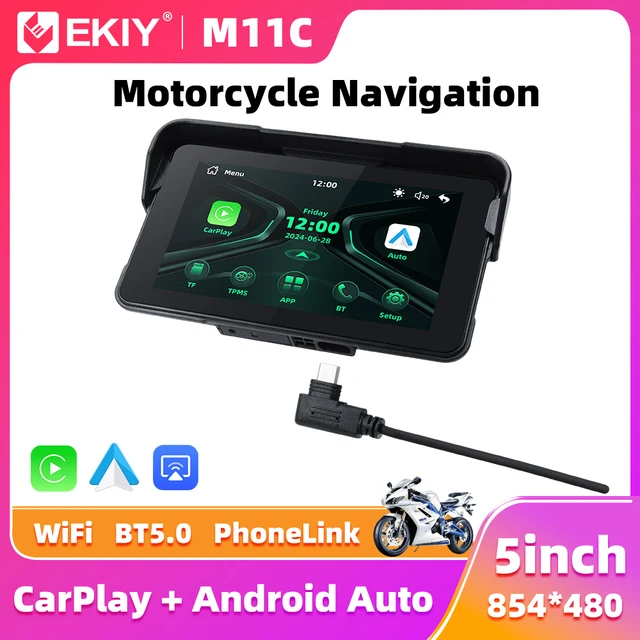 EKIY 5.0 inch Wireless CarPlay Moto Android Auto Portable Digital Motorcycle Dashboard GPS Motorcycle Navigation Display Screen