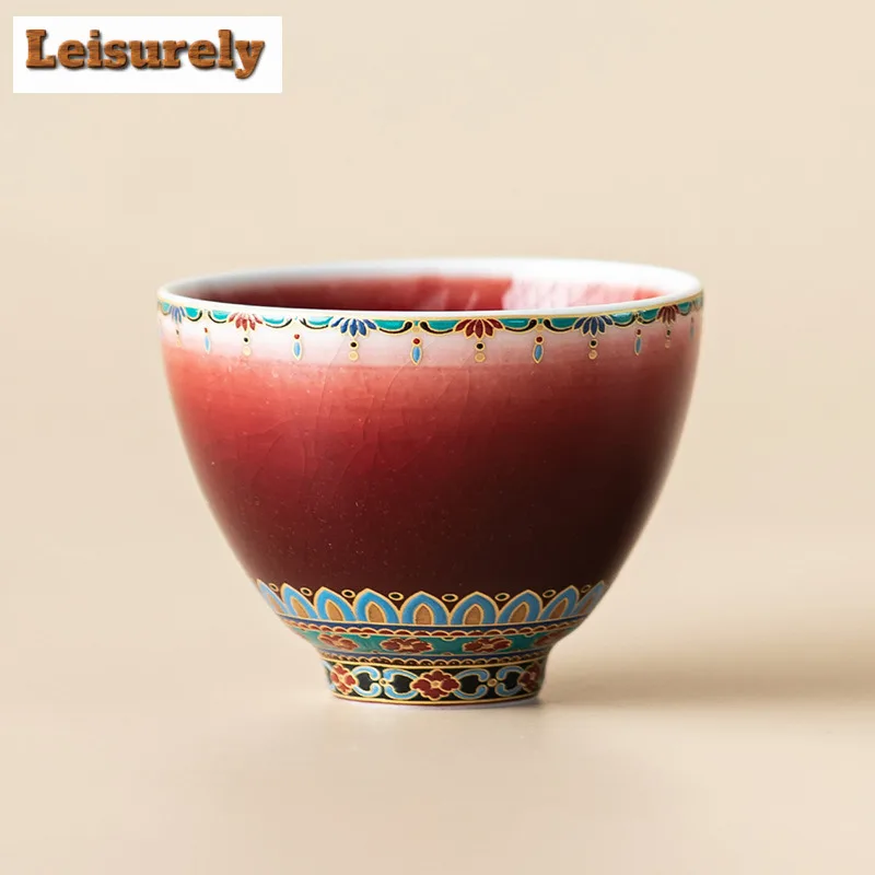 120ml Lang Red Glaze Dunhuang Treasure Flower Teacup Antique Tea Bowl Set Of Cups Tea-tasting Personal Cup Jianzhan Master Cups