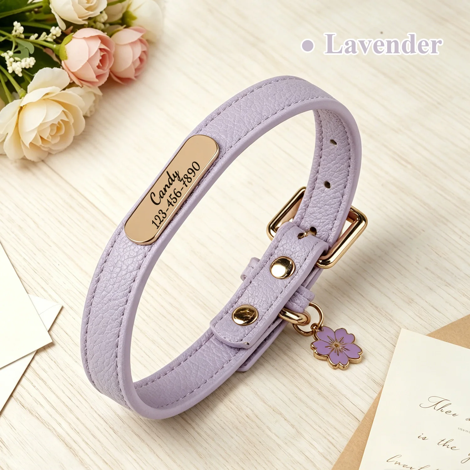 Luxury & Soft Leather Personalized Dog Collar and Pendant Pet Puppy Cat ID Nameplate Engraved for Small Medium Dogs