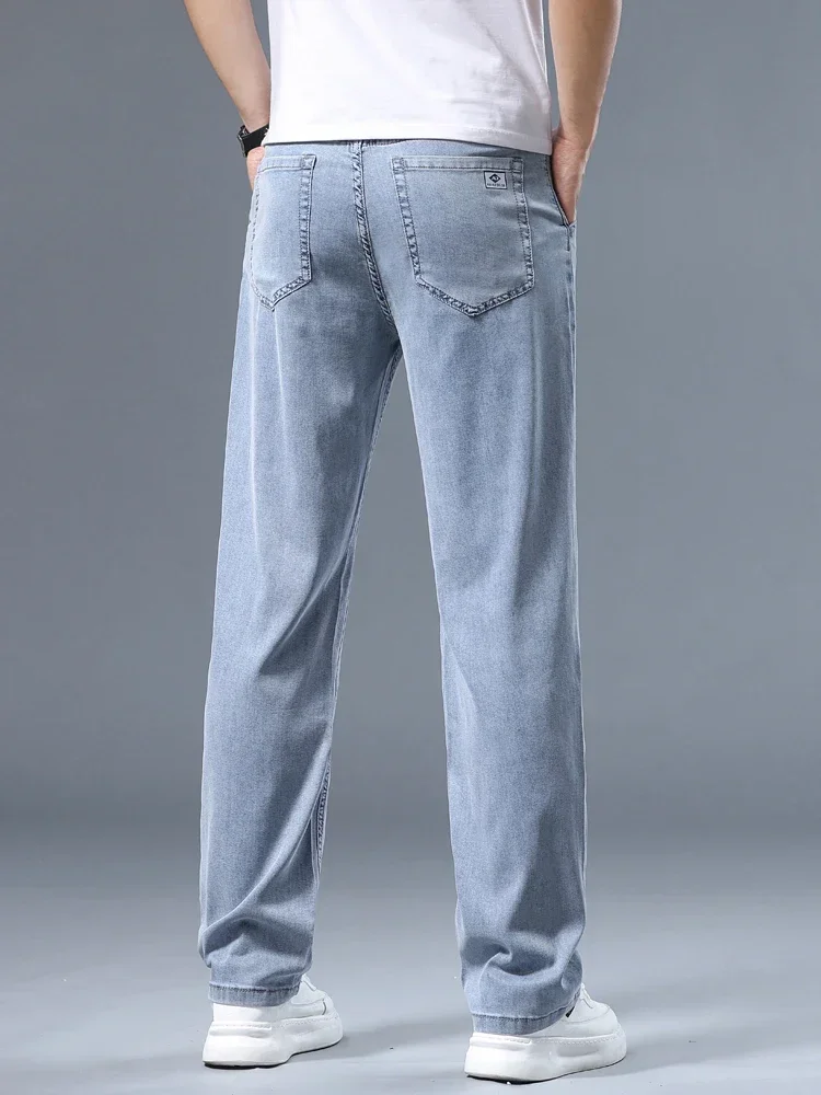 Ultra-thin Lyocell Men's Jeans Summer Breathable Soft Straight Loose Trousers Business Casual Ice Silk Denim Pants Light Blue 4