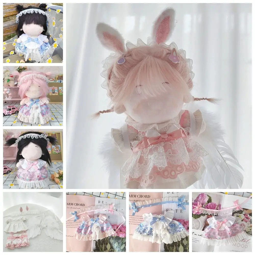 

20CM Doll Clothes Lolita Style Princess Dress Rabbit Ear Idol Dolls Accessories Cotton Stuffed Changing Dressing Game Gift