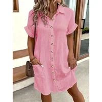 Plus Size 1XL-5XL Spring and Autumn European and American Hot Summer Simple Lapel Button Dress Skirt - Image 6