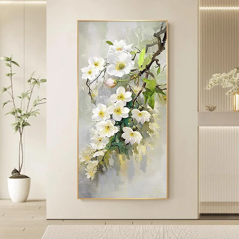 

OQ 100% Hand Painted Oil Painting On Canvas Modern Abstract White Flower Wall Art Living Room Picture Home Decoration Unframed