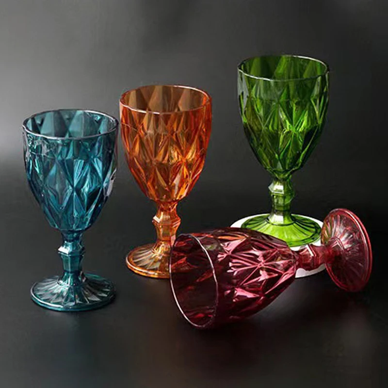 1Pc Plastic Wine Glass Cups Vintage Wine Cup 330ml Embossment Juice Drinking Cups Champagne Goblets