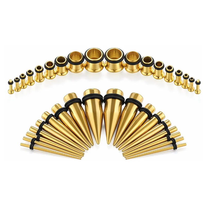 316l Stainless Steel Ear Expander Piercing Taper & Single Flared Flesh Tunnel Plug Kit Stretcher Gauges Set Body Jewelry 14g-00g