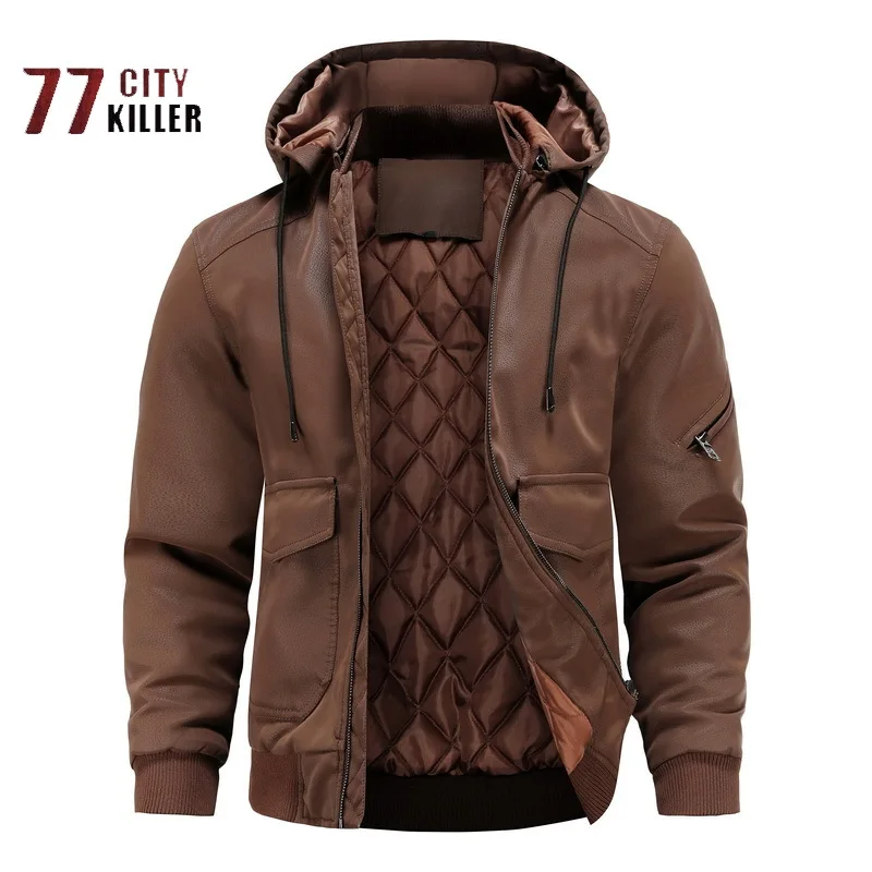 

Men's New Multi-pocket Leather Jacket Autumn and Winter Thick Loose Fashion Hooded Jacket Men's Outdoor Windproof Warm Top Ropa